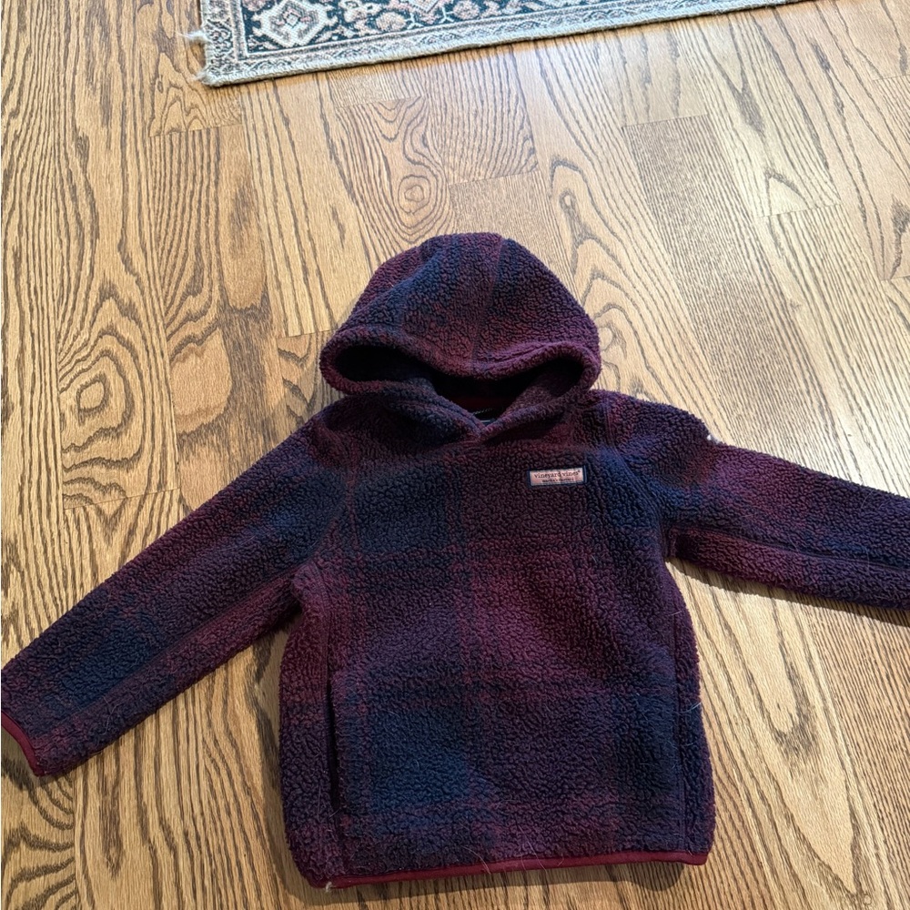 Vineyard vines 4T Cozy Hooded Fleece Jacket in Burgundy and Navy